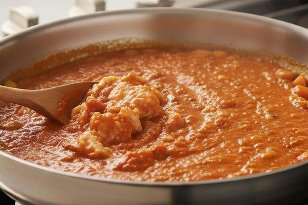 Added the chicken, tomato soup, stock powder and basil.