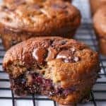 Banana and Blueberry Chocolate Chip Muffins on a cooling rack