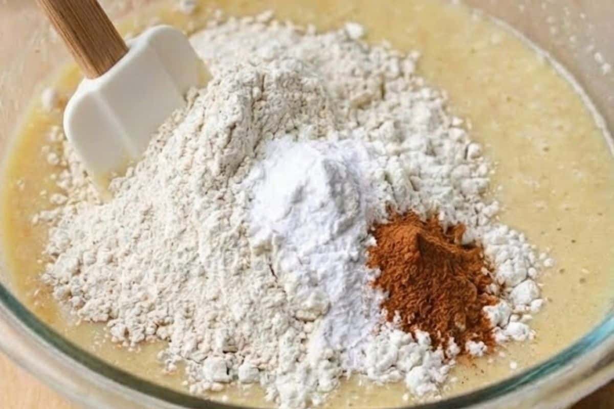 Add the dry ingredients to the bowl and mix until just combined