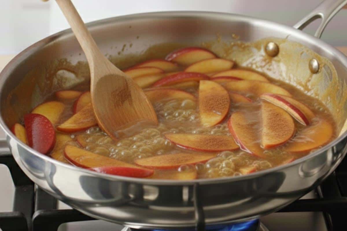 Simmering the caramel apple.