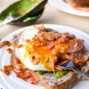 Crispy Smoked Salmon and Fried Egg Stack on a plate