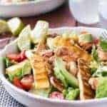 Chicken, Haloumi and Avocado Salad with Lime Dressing in a bowl