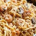 Creamy Shrimp Mushroom Linguine! Pasta, shrimp in a creamy low fat sauce without losing the creamy flavor