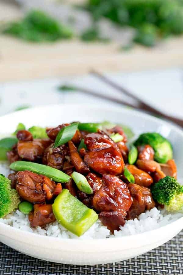 Side view image of Simple Chicken Teriyaki Stir Fry with rice