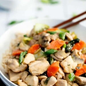 Honey Mustard Chicken Stir Fry with chopsticks in a bowl