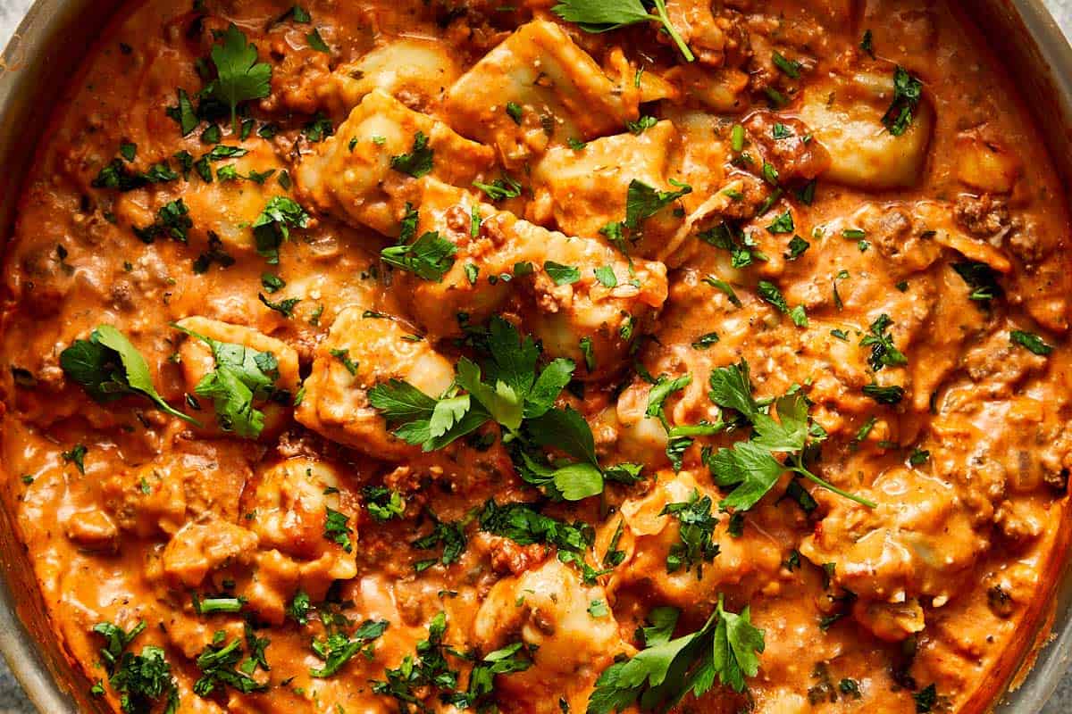 Beef Ravioli with Grilled Cheese Croutons ready to eat