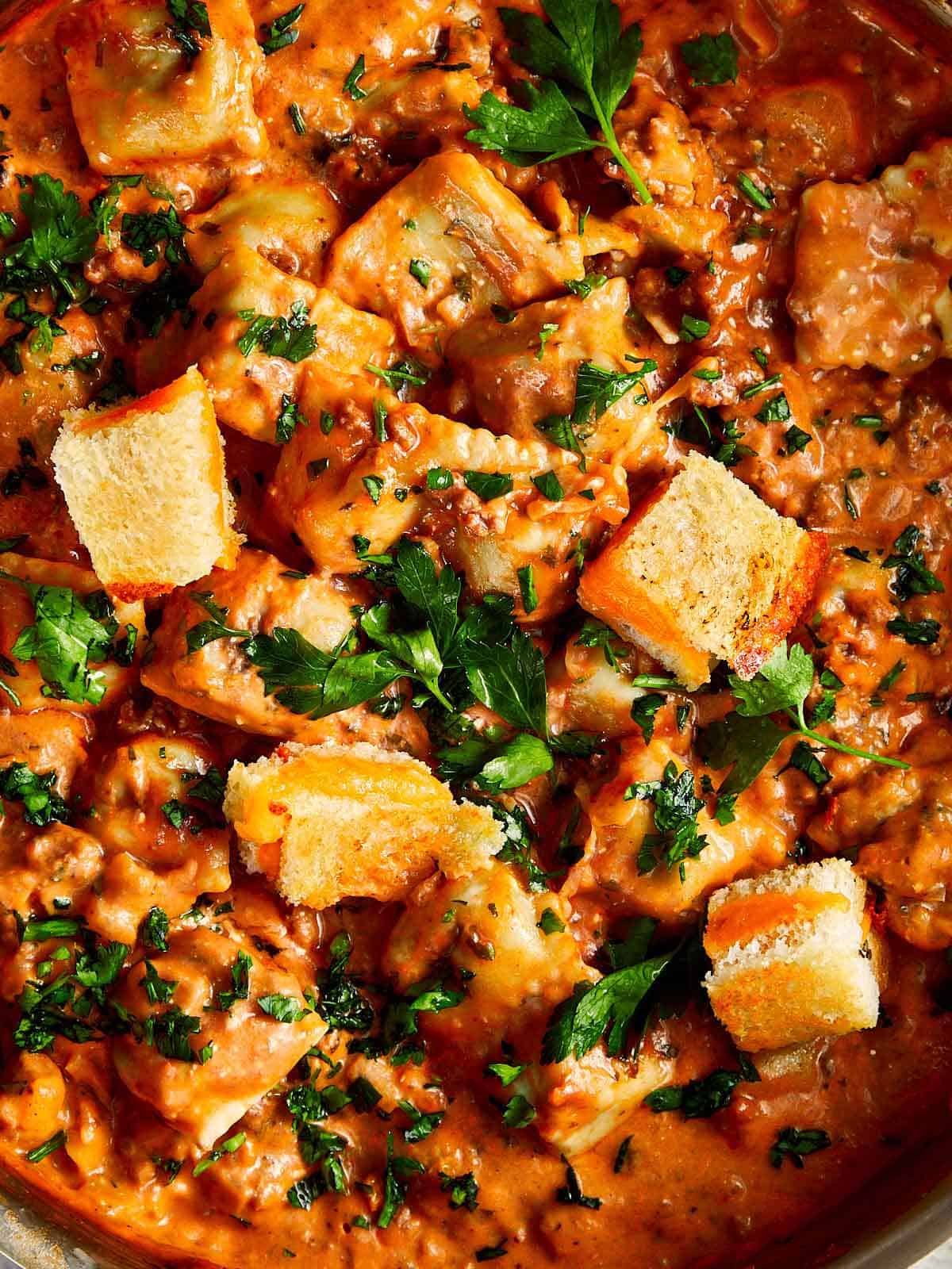 Close Up of One pot ravioli