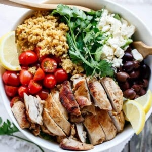 Balsamic Chicken Salad with Lemon Quinoa in the bowl
