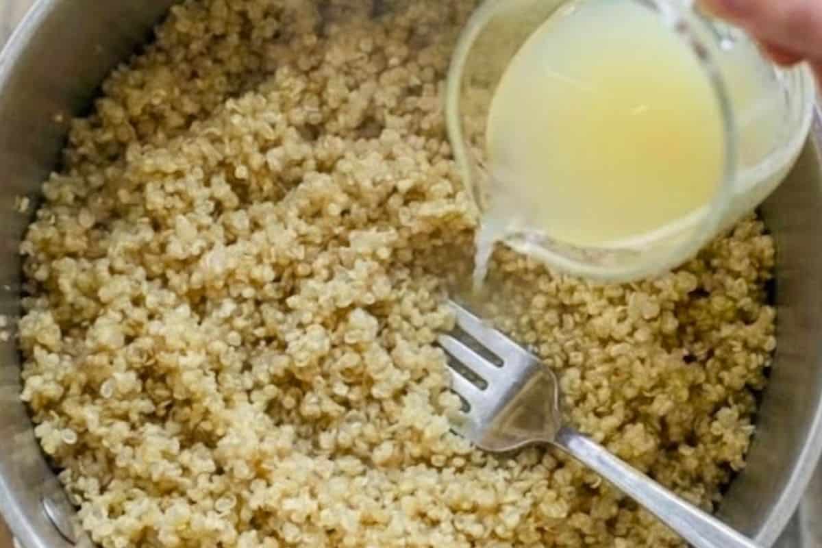 Take the pan off the heat and keep it covered so the quinoa can steam. After a couple of minutes, fluff it with a fork and stir in the lemon juice.