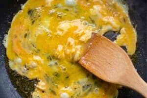Eggs in a pan being cooked