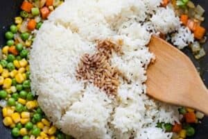Rise added to the mix with soy sauce