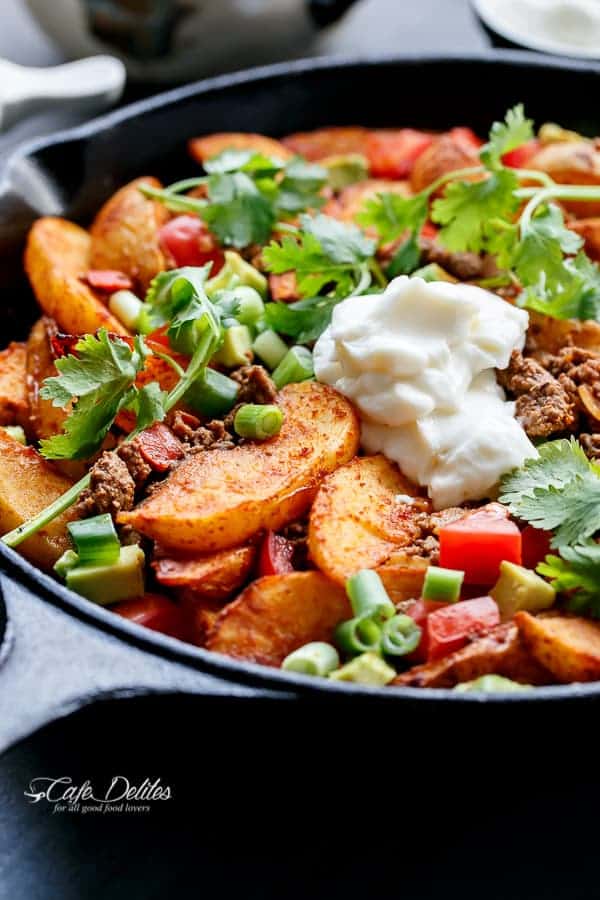 Smokey Mexican Beef Wedges with cream sauce on a pan 