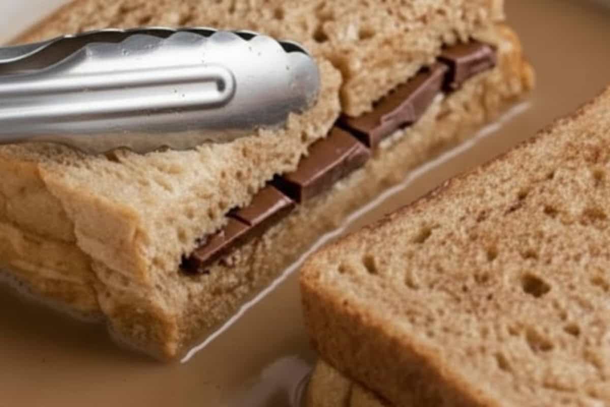 Divide the chocolate evenly among the soaked bread pieces, then top with the remaining halves