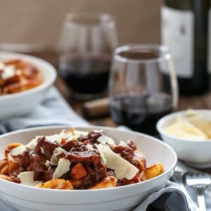 Fiery Lamb Ragu on Parpadelle on a platter