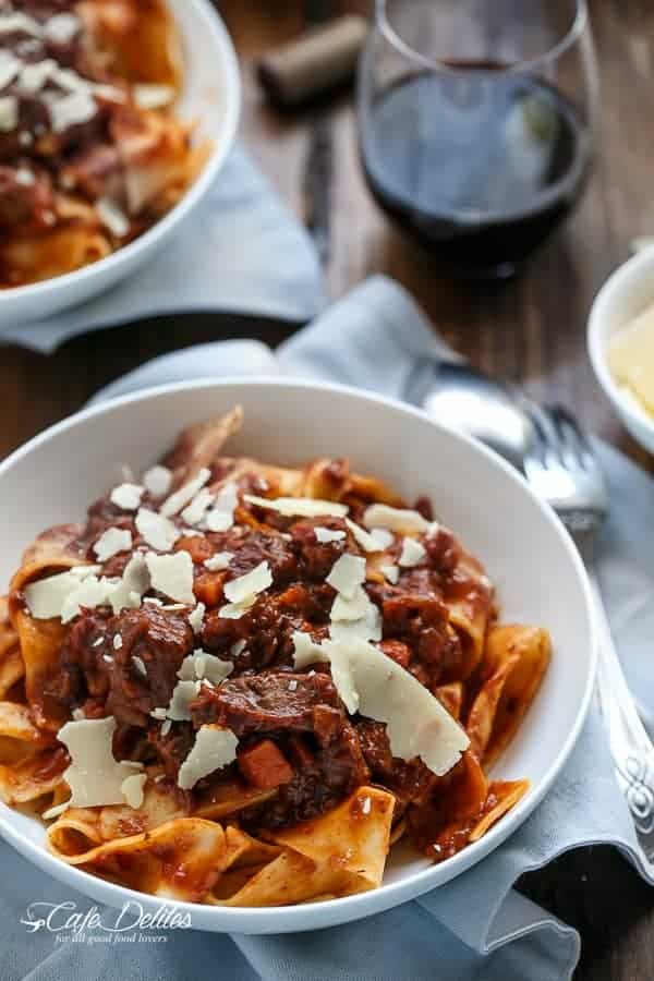 Side top view image of Fiery Lamb Ragu on Parpadelle