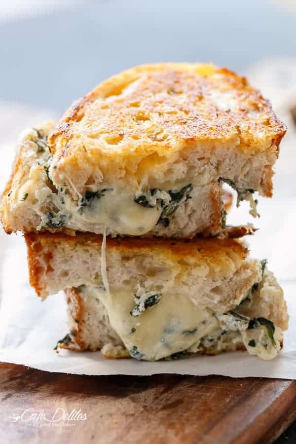 Side view image of Spinach and Ricotta Grilled Cheese 