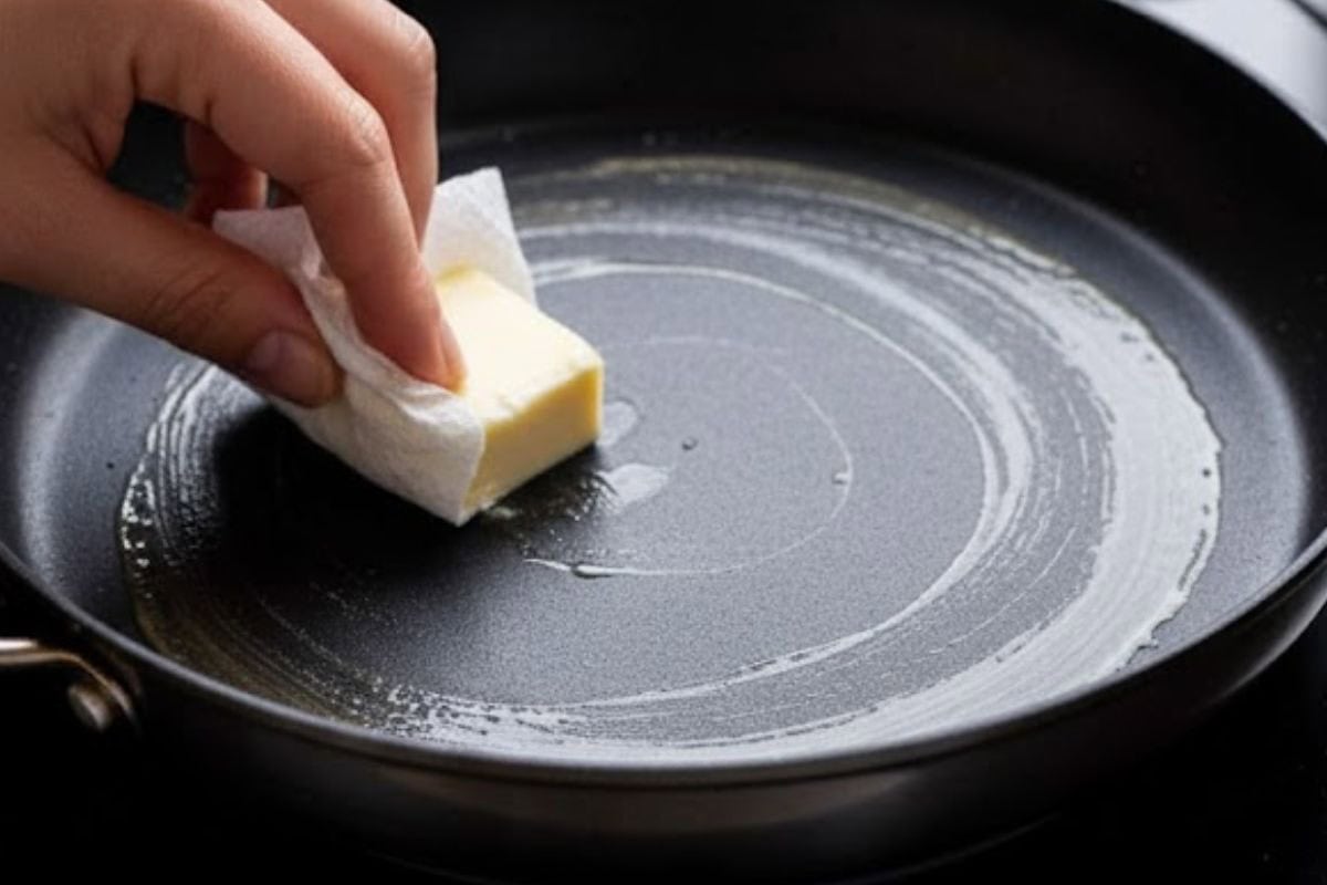 Warm a nonstick pan or griddle over low to medium heat. Lightly grease with butter.