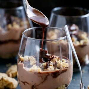 No Bake Nutella Cheesecake Chocolate Chip Cookie Parfait in a glass