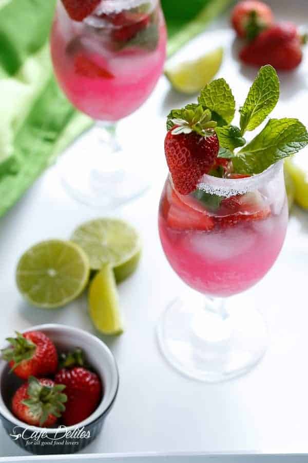 Strawberry Coconut Mojitos in a glass