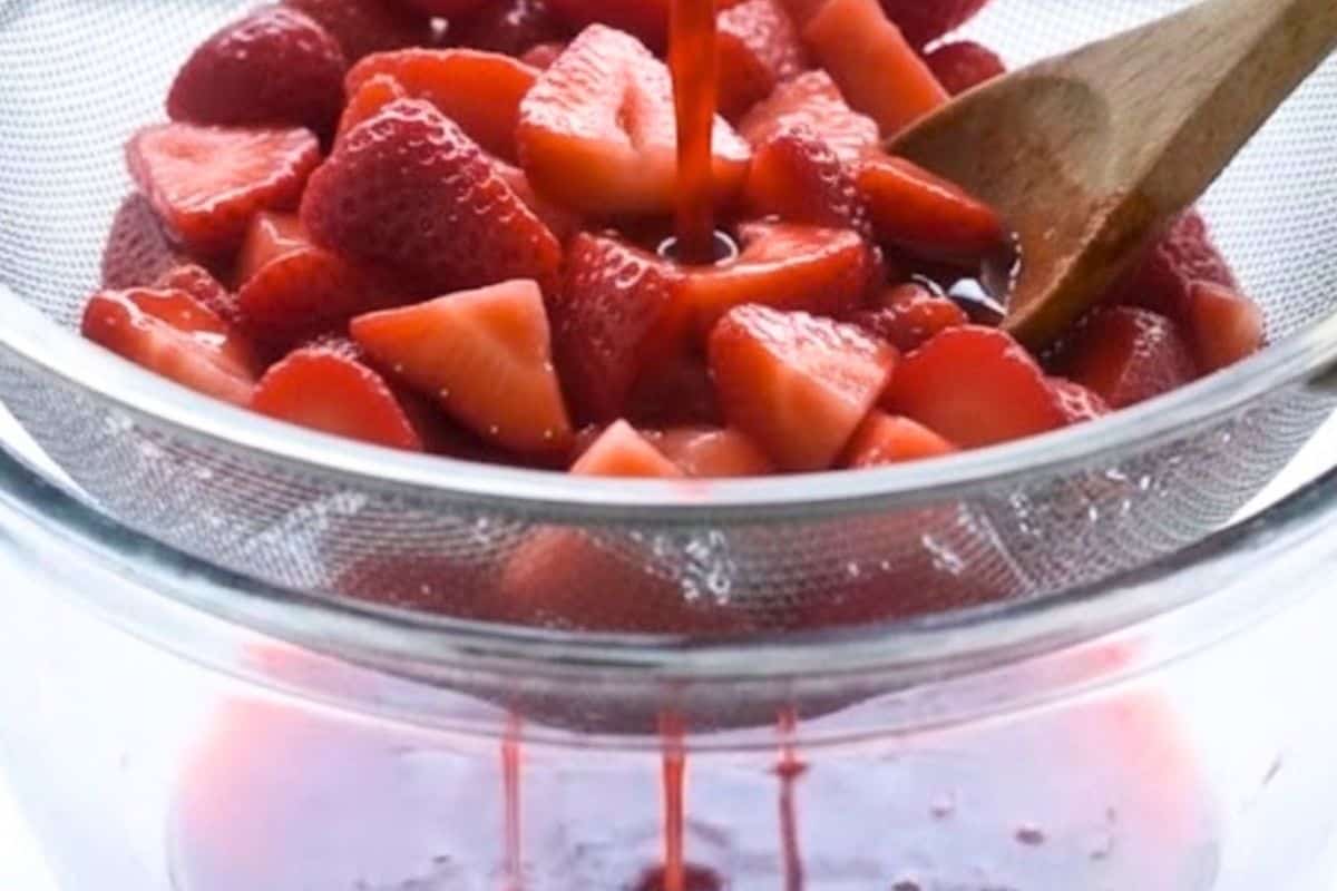 Remove the syrup from heat and allow it to cool completely, then strain out the strawberry