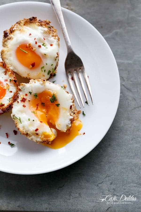 Cauliflower Hash Brown Egg Cups are low carb. Top view image of Hash Brown Egg Cups
