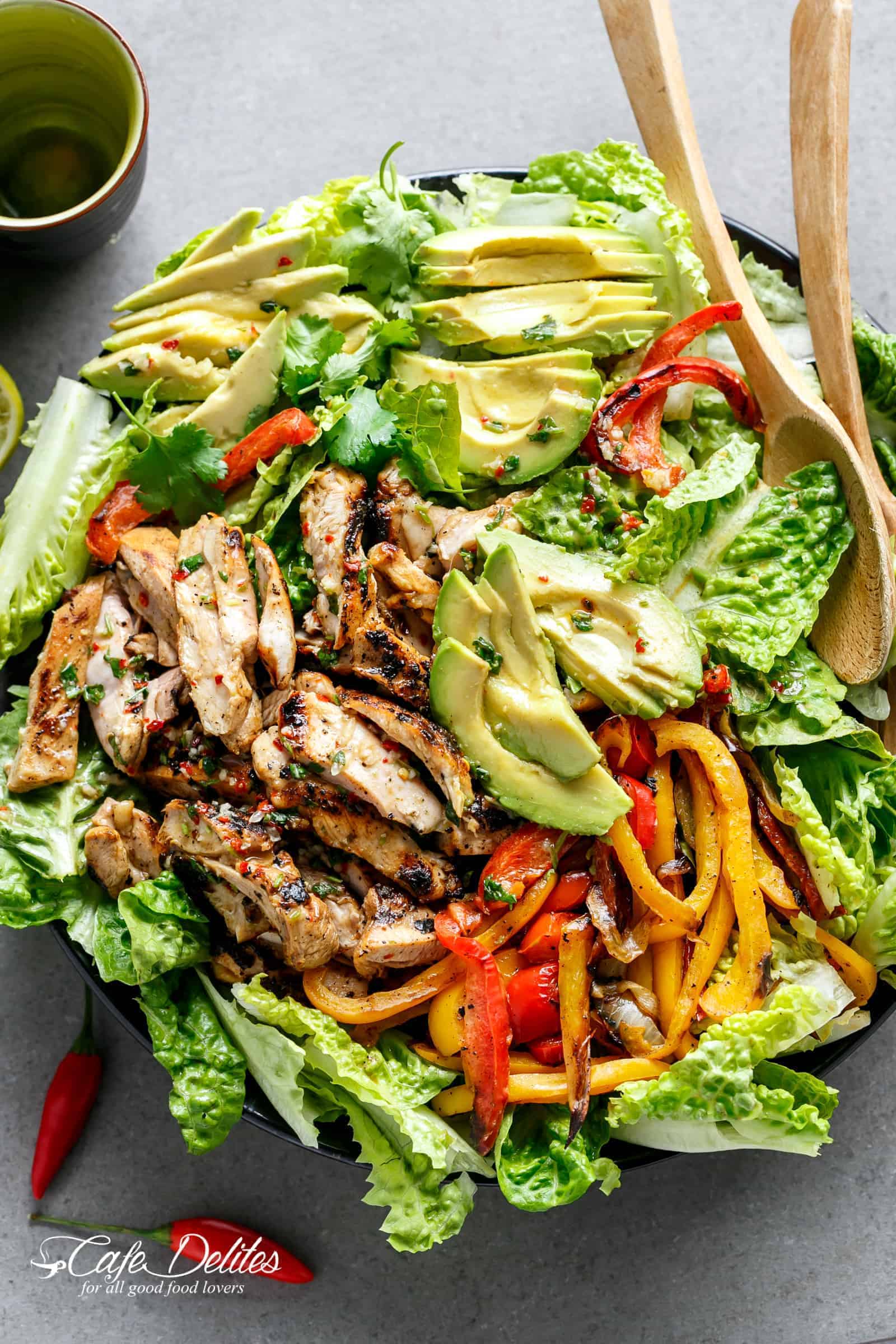 Grilled Chili Lime Chicken Fajita Salad with a dressing that doubles as a marinade