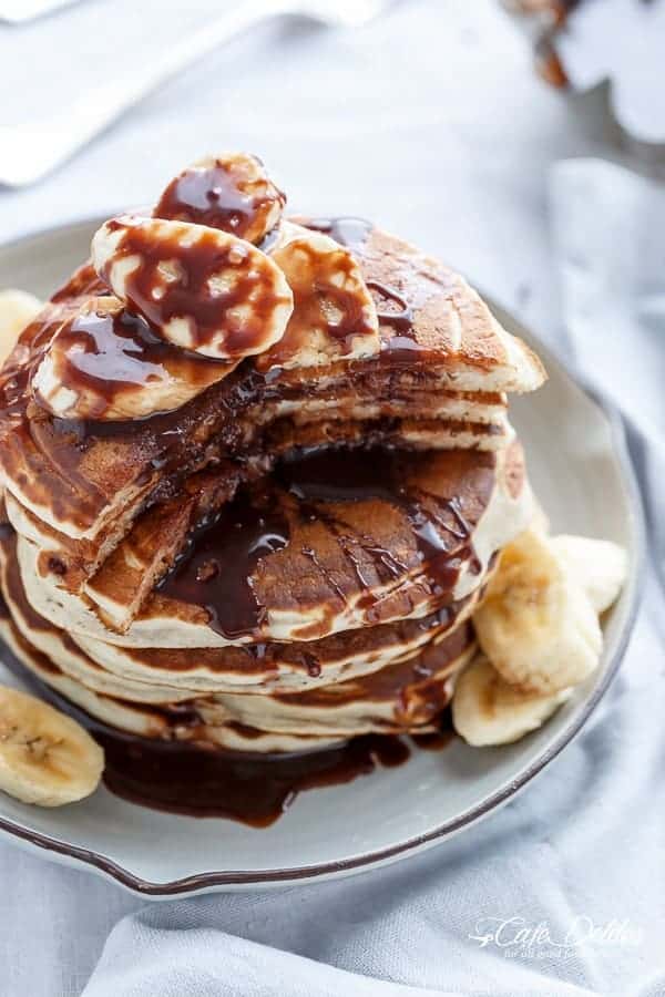 Nutella Stuffed Banana Pancakes on a plate