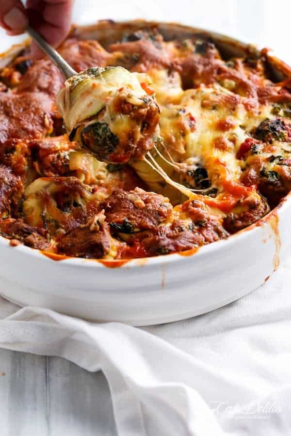 Side view image of Spinach and Ricotta Zucchini Cannelloni