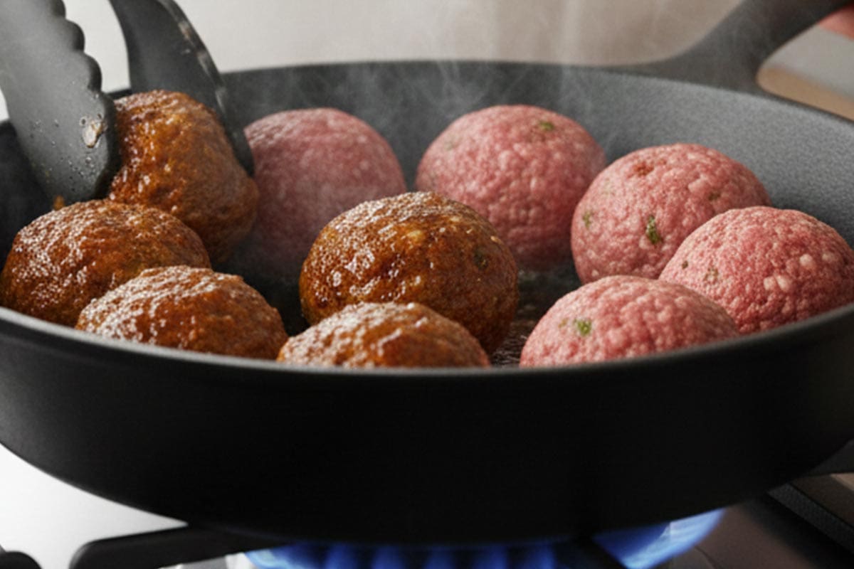 Cooking the meatballs.
