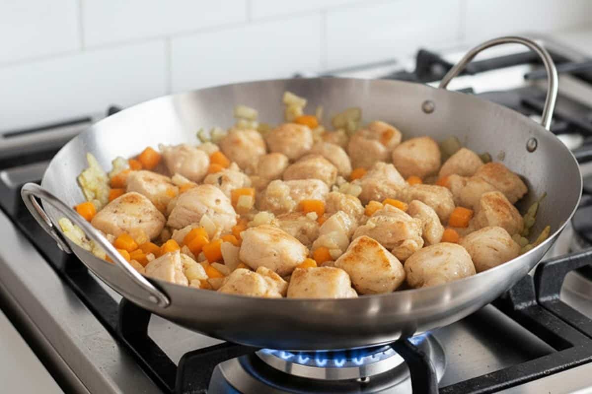 Added the chicken into the pan.
