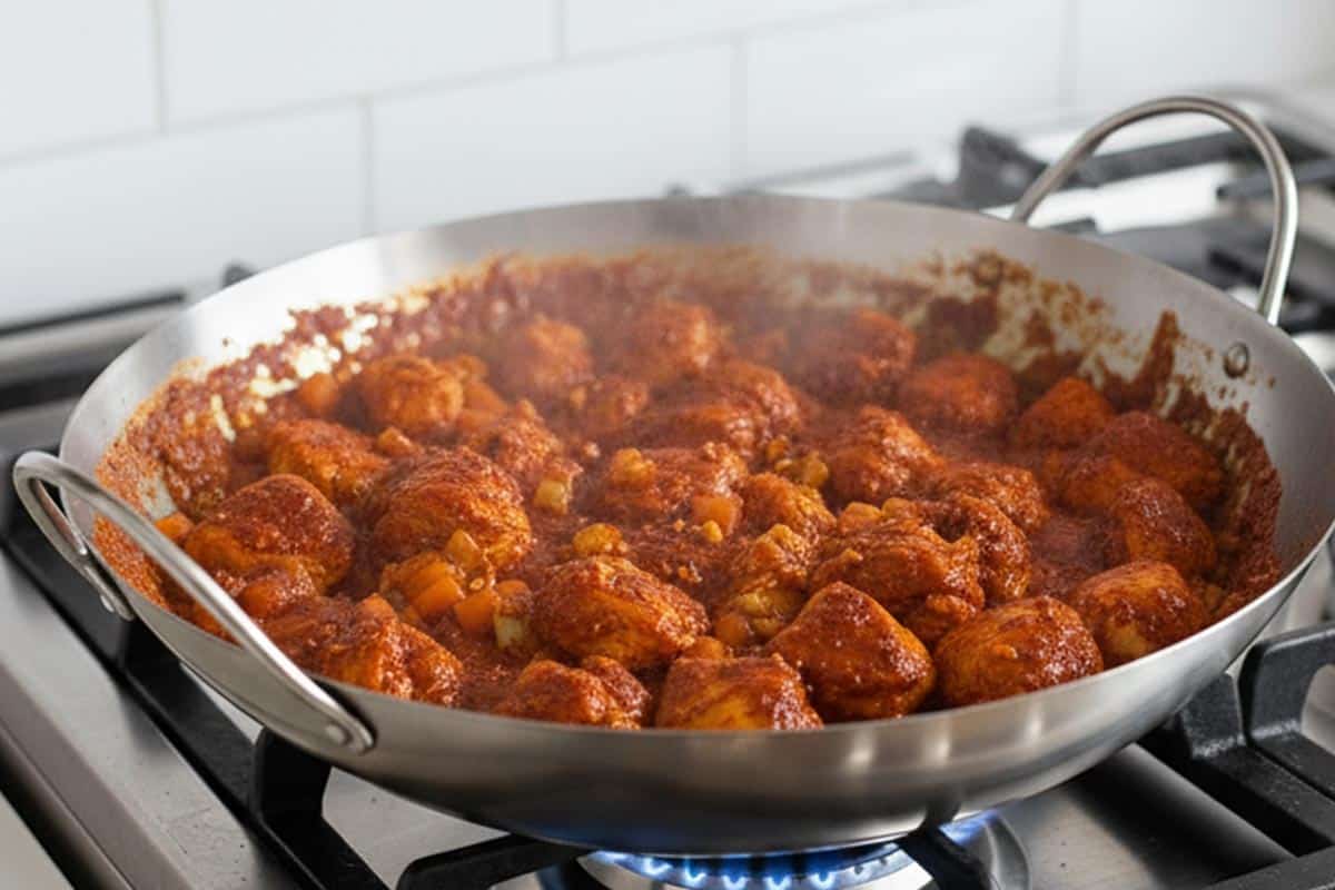 Stirred in the garlic and Thai red curry paste.