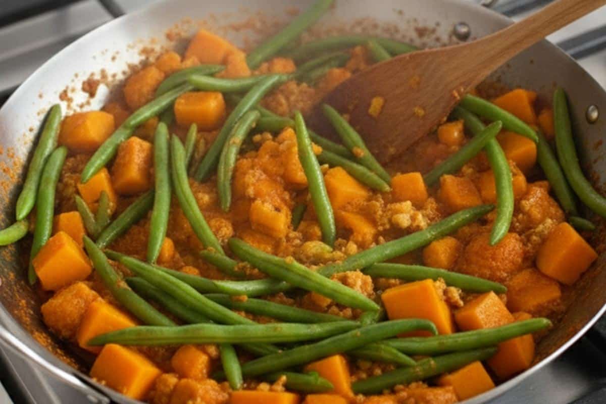 Added the butternut pieces and green beans.