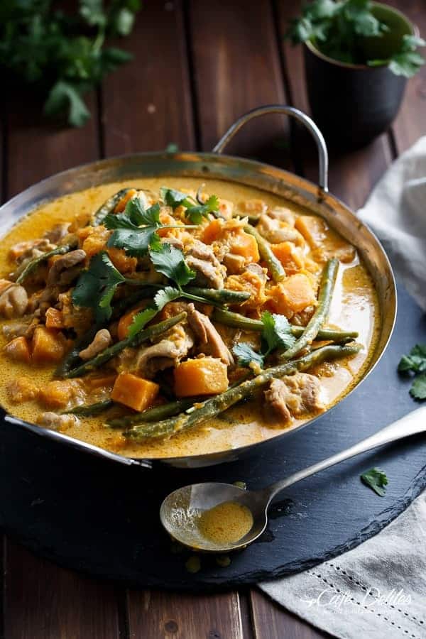Chicken and Butternut Pumpkin Korma Curry in a pan