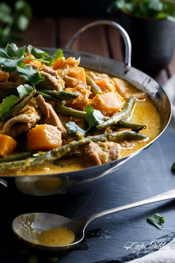Chicken and Butternut Pumpkin Korma Curry in a pan