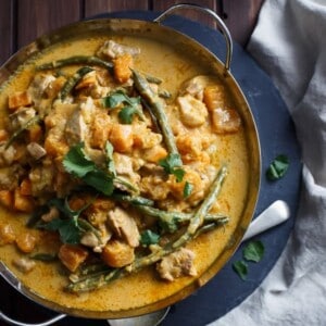 Chicken and Butternut Squash Curry in a pan
