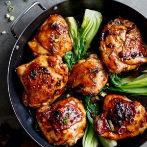 Simple Asian Glazed Chicken Thighs in a pan