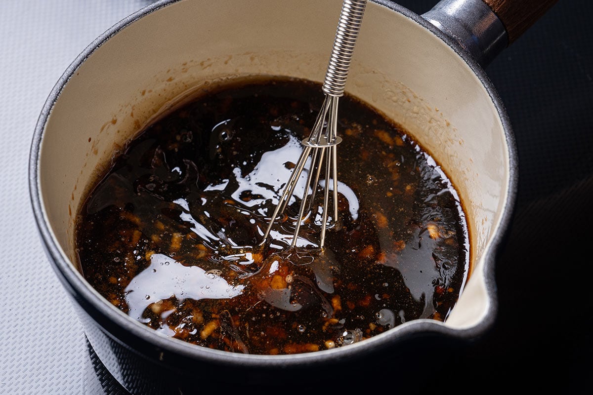 sauce simmering in a saucepan