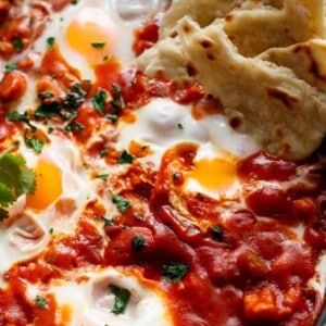 Top view image of Eggs In Tomato Sauce (Shakshuka)