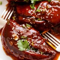 Slow Cooker Asian Glazed Chicken with fork