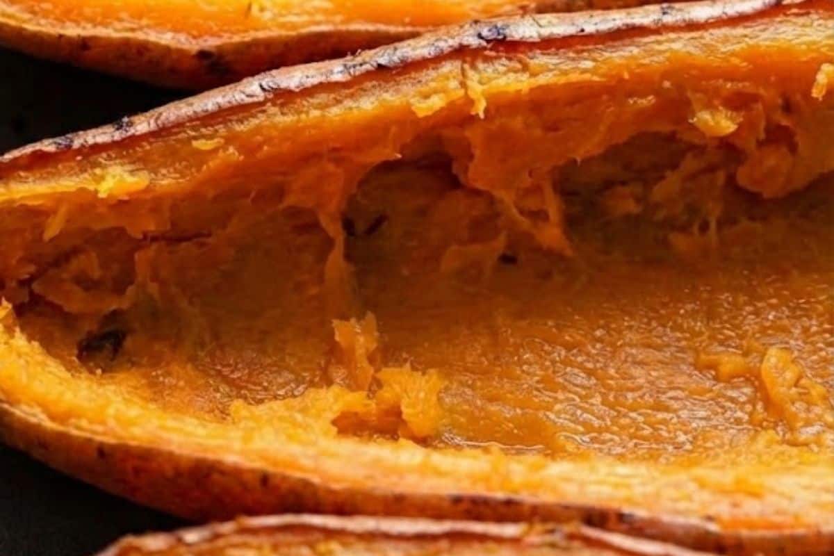Gently scoop out the flesh, leaving a thin wall inside each skin to hold the filling.