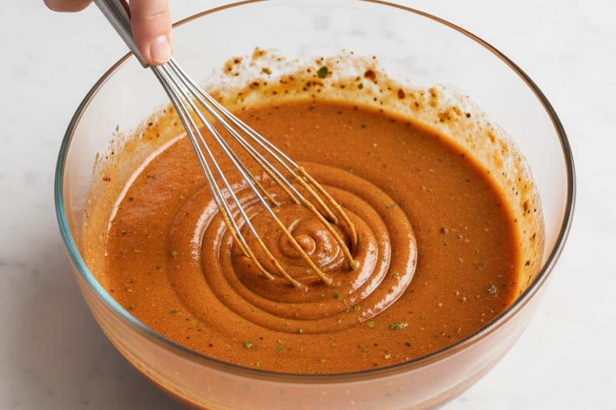 Combining the olive oil, lime juice, garlic, honey, chipotle, adobo, cilantro, cumin, salt, and pepper in a bowl.