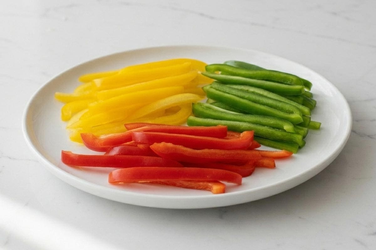 Sliced peppers on a plate.