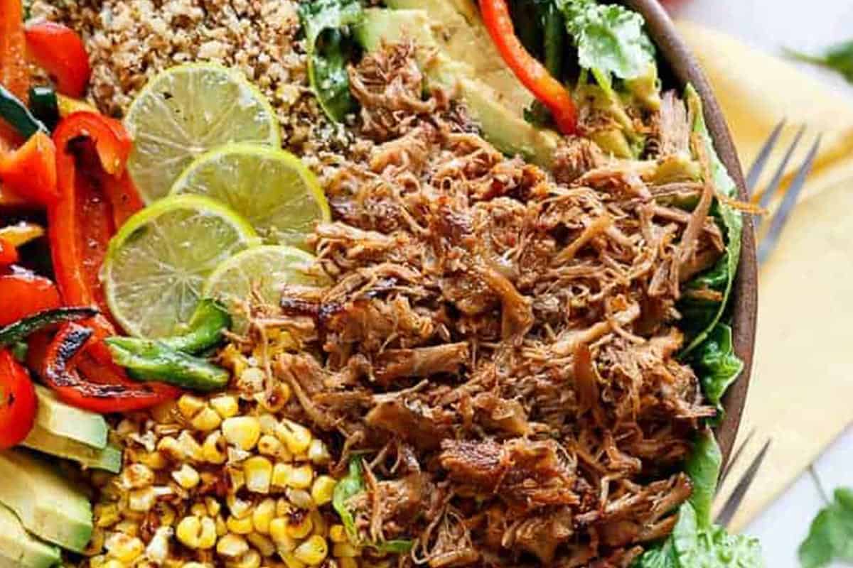 Close-up shot of Chipotle Carnitas Salad.