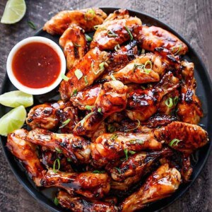 Sticky Thai Chicken Wings on a platter
