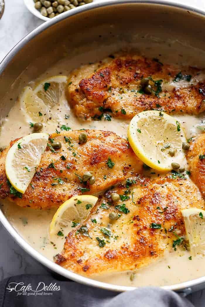 Creamy Lemon Parmesan Chicken Piccata is the ultimate recipe in gourmet comfort food with parmesan cheese, garlic and a creamy lemon sauce