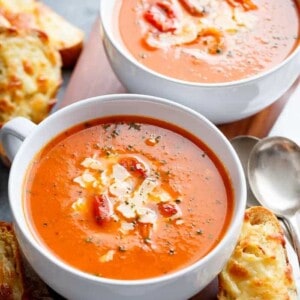 Creamy Roasted Tomato Basil Soup in a bowl
