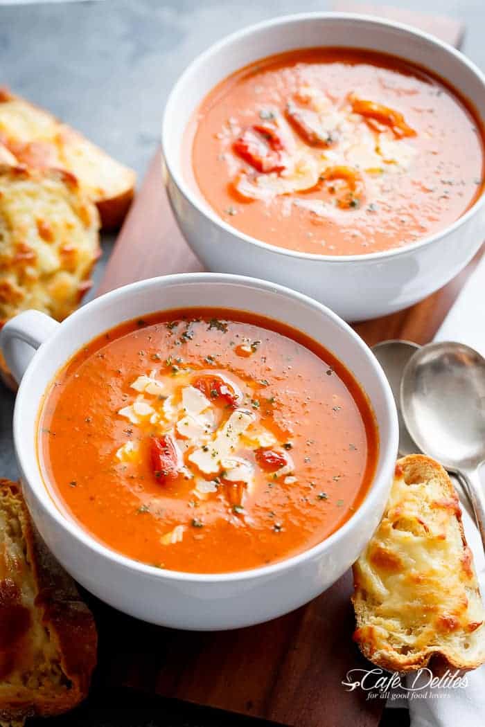 Creamy Roasted Tomato Basil Soup in a cup