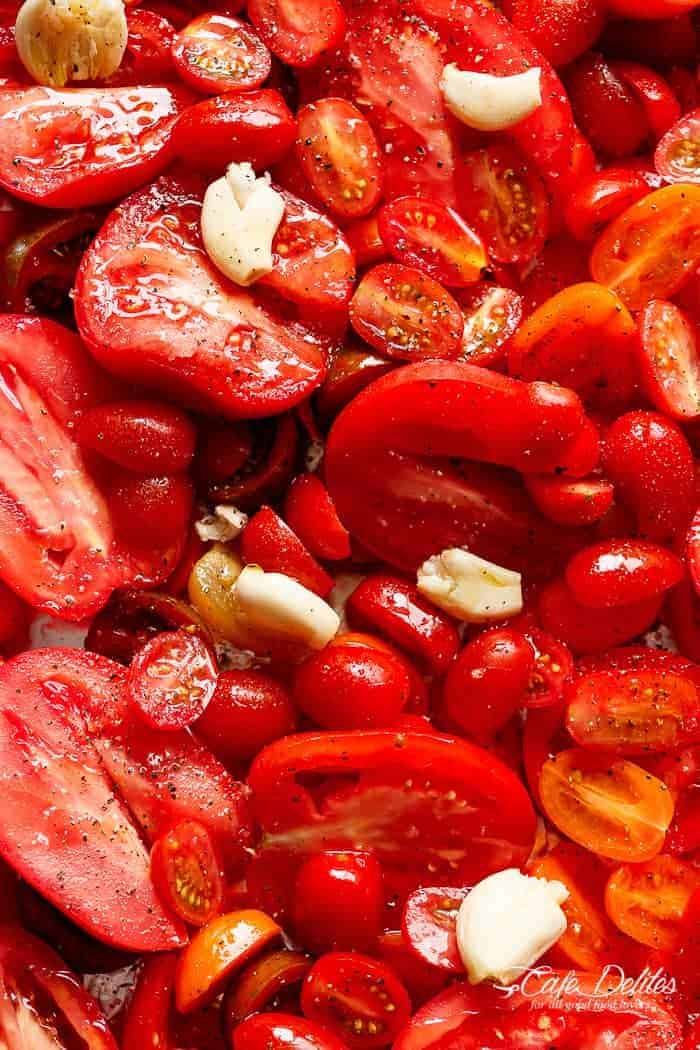 Raw tomato pieces ready to crushed for soup