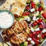Greek Lemon Garlic Chicken Salad on a platter