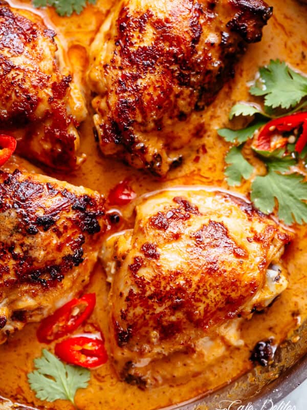 Thai Satay Chicken In A Creamy Peanut Sauce in a pan